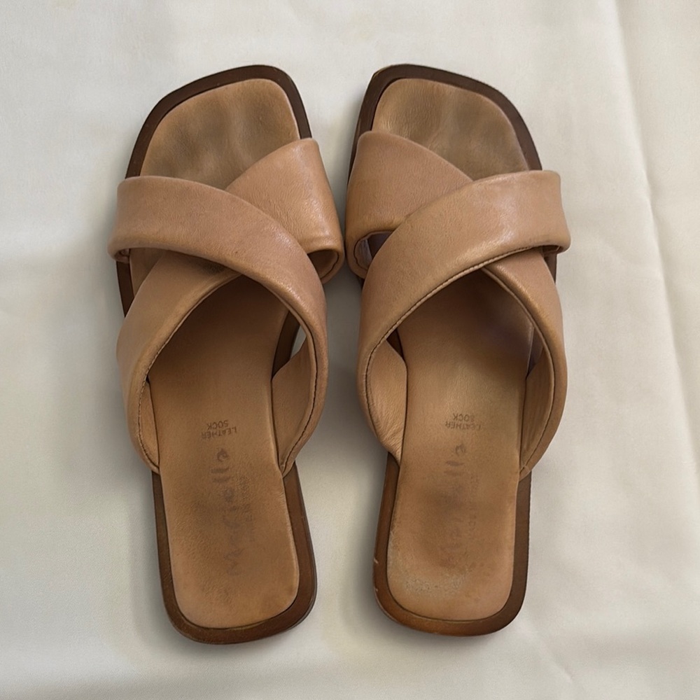 Leather Tan Slide Sandals